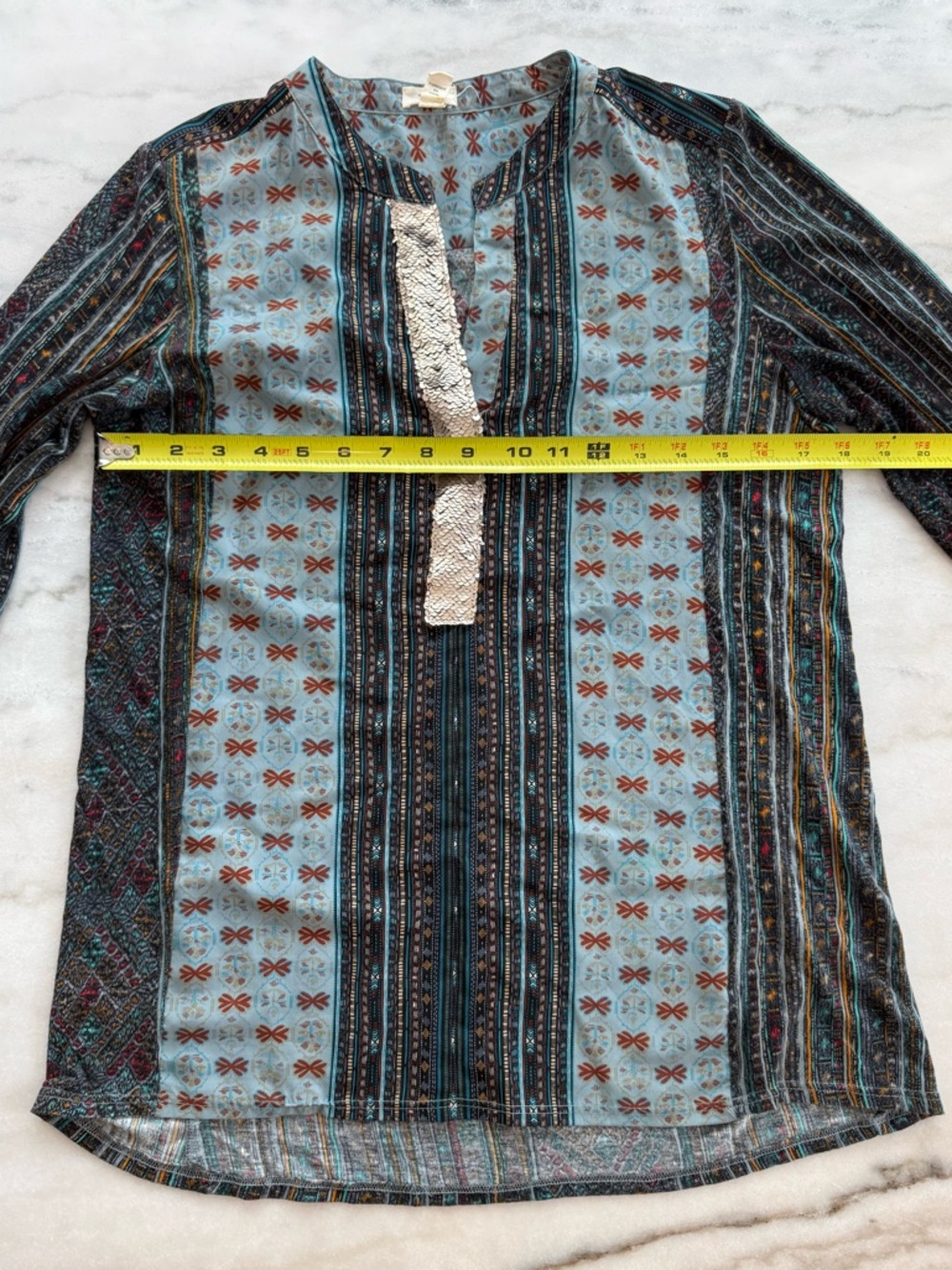 Anthropologie Tiny Devas Aztec Print Peasant Top Sequin Neckline Boho Size S - Picture 4 of 12